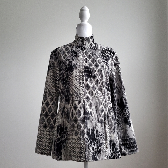 Cali and York Jackets & Blazers - Cali And York Black White Grey Pattern Zip Jacket